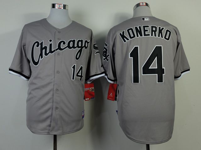 Men Chicago White Sox #14 Konerko Grey Throwback MLB Jerseys